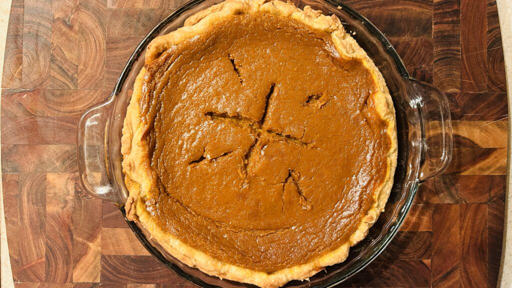 Freshly baked pumpkin pie.