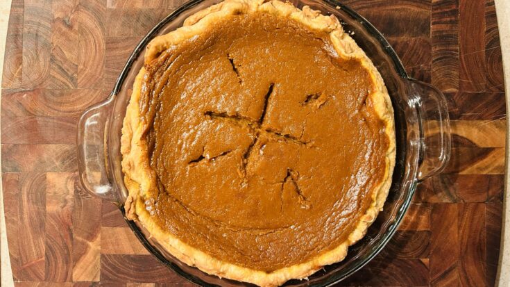 Freshly baked homemade pumpkin pie.