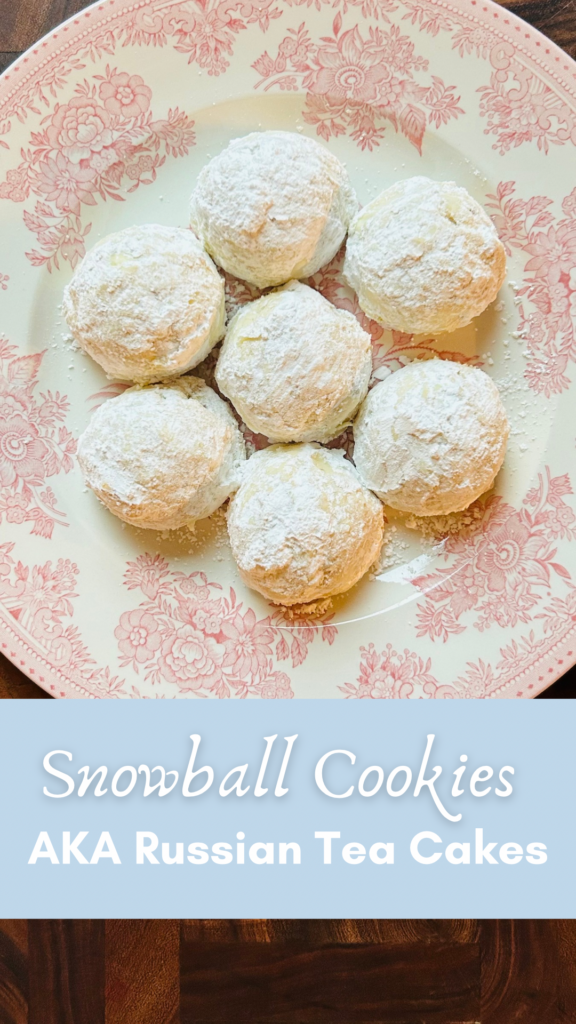 Pinterest pin image for snowball cookies, also known as Russian tea cakes.