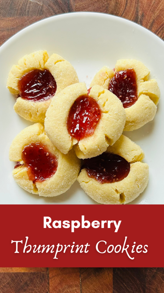 Pinterest pin for raspberry thumbprint cookies.