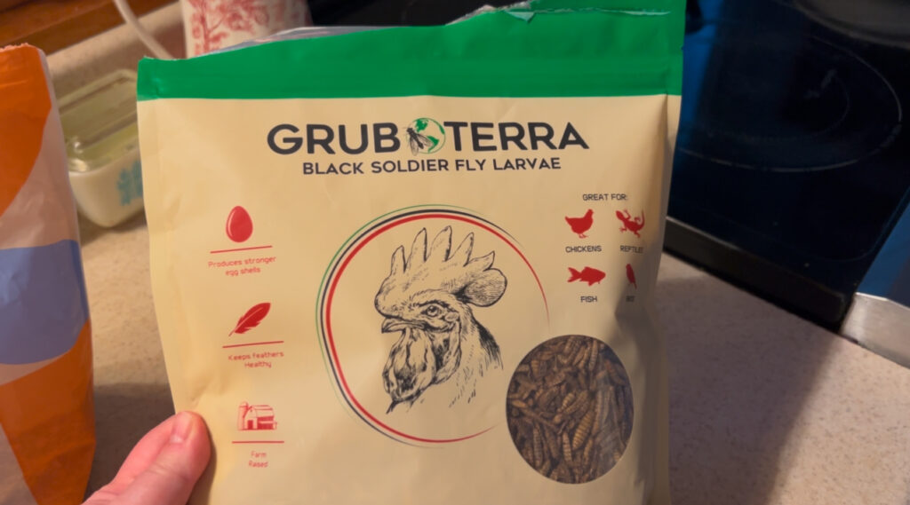 Bag of GrebTerra black soldier fly larvae.