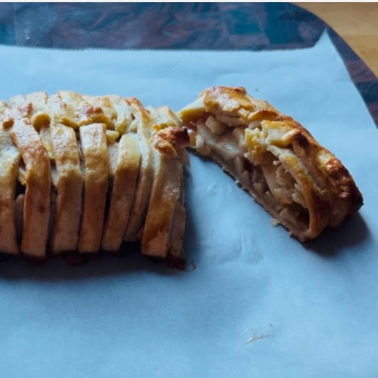 Freshly baked apple strudel.