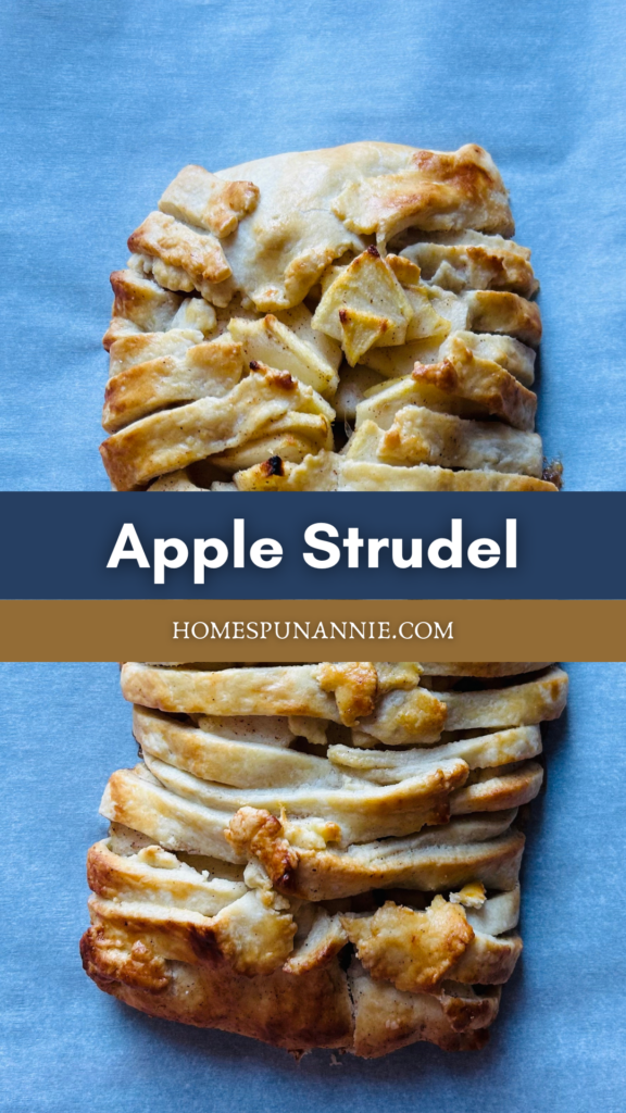 Pinterest pin for apple strudel.