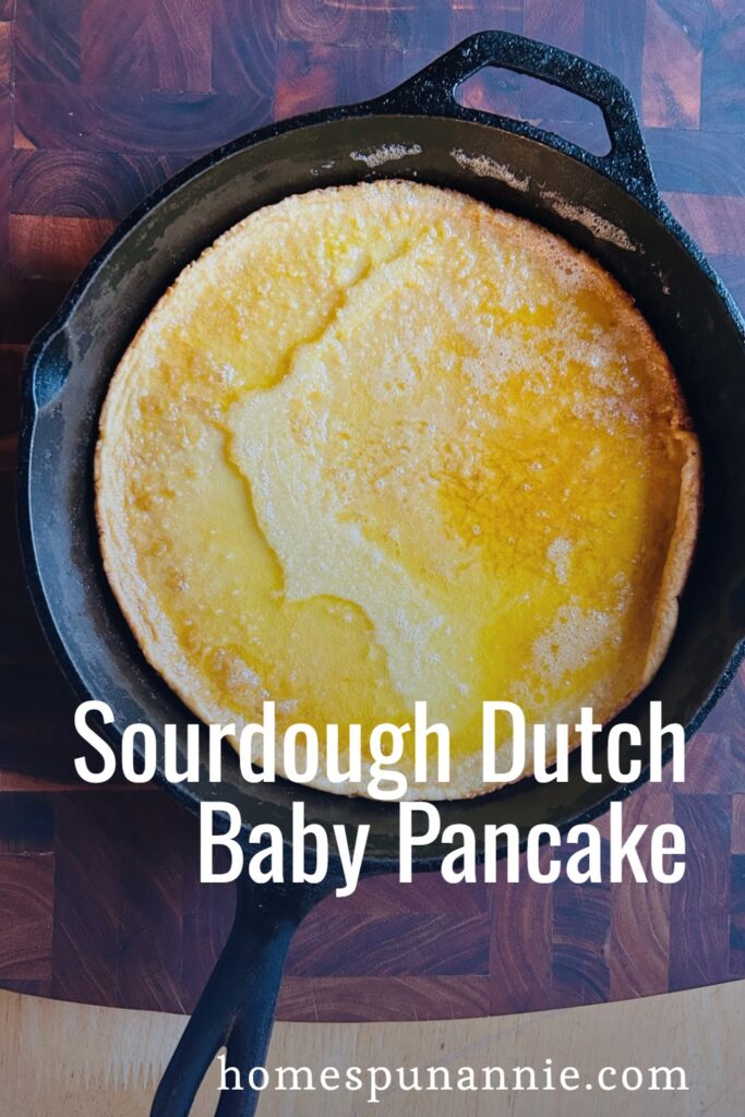 Pinterest pin for sourdough Dutch baby pancake.